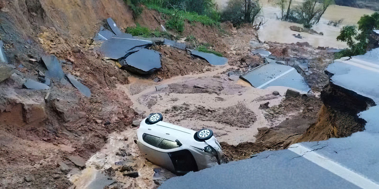 Chuvas abrem cratera e interditam trecho da BR-470, em Santa Catarina